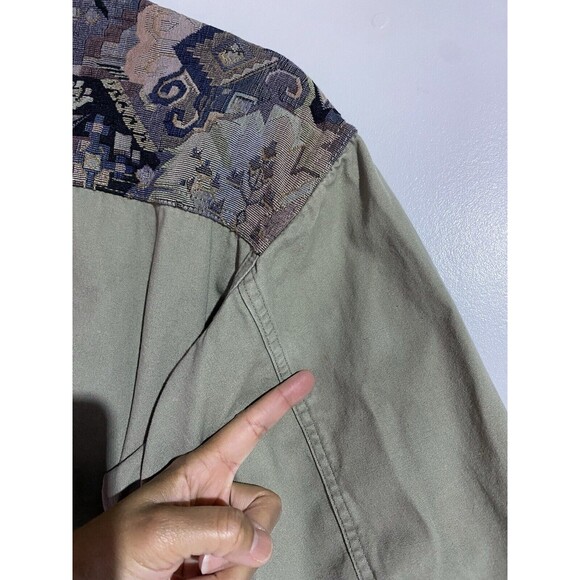 Vtg LL Bean Jacket Womens M Green 90s Southwest Tapestry Field Aztec Boho - Picture 6 of 15